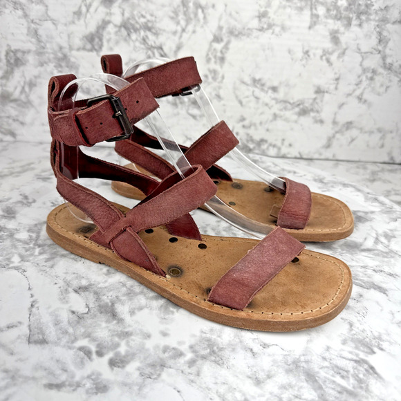 Farylrobin Free People Womens Zelda Crossfire Sandal Size 7 Oxblood Red Leather - Picture 1 of 8